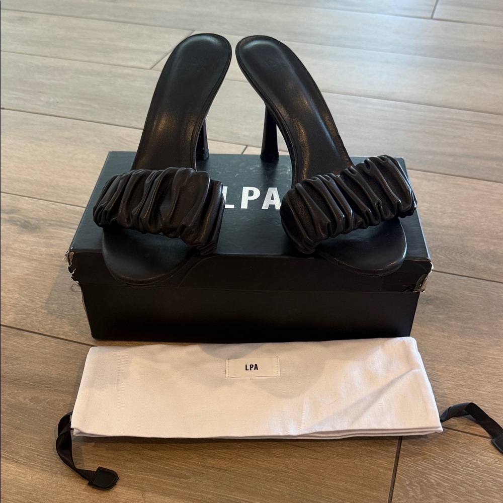 LPA Black Ruched Heeled Sandals